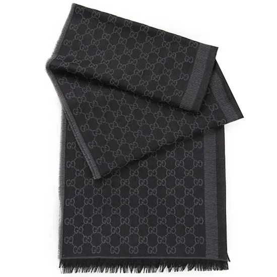 Gucci Gucci - Black/Dark Grey GG Monogram Webbing Reversible Wool and Silk Blend Scarf 1