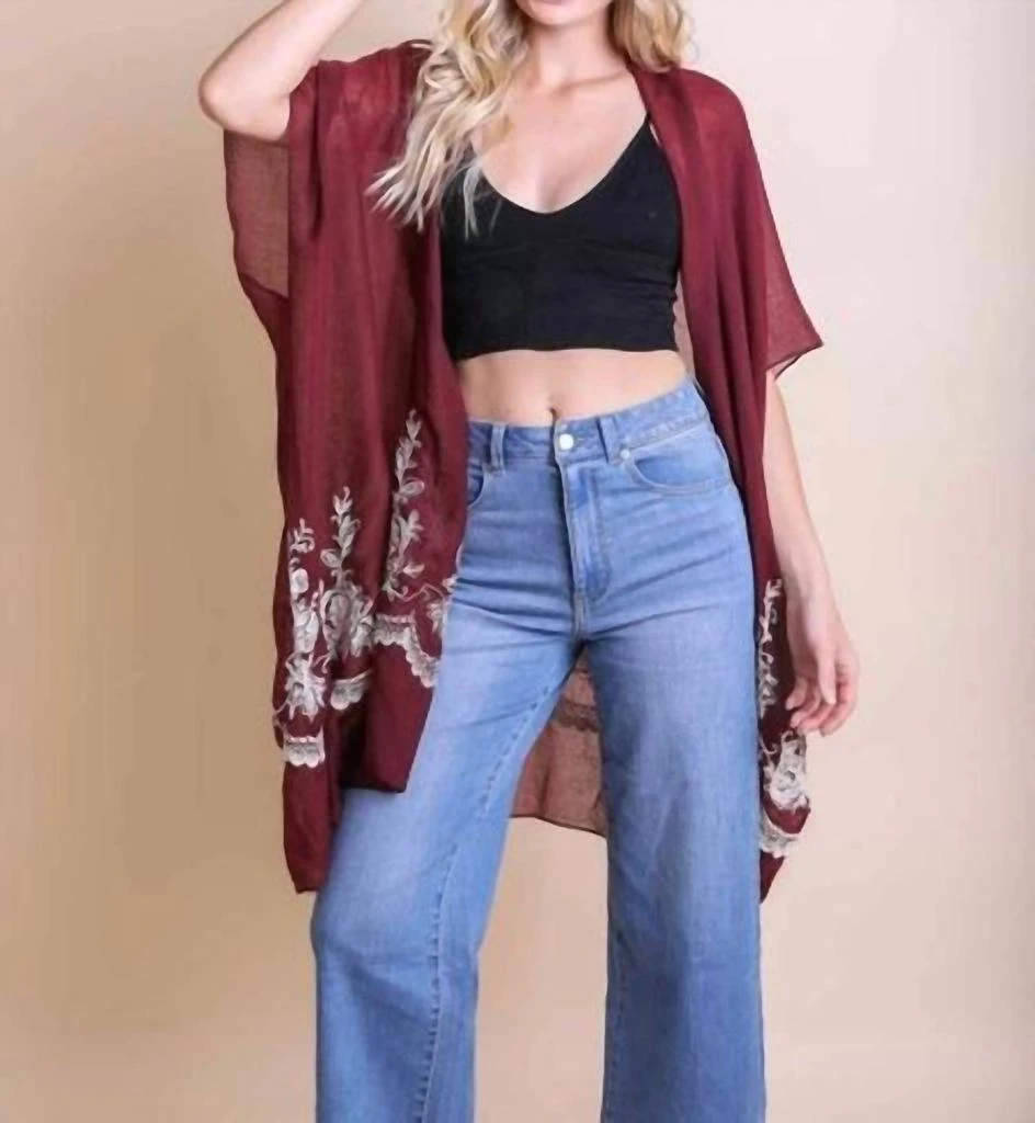 LETO Leto - Lightweight Floral Embroidered Tassels Boho Festival Kimono Wrap