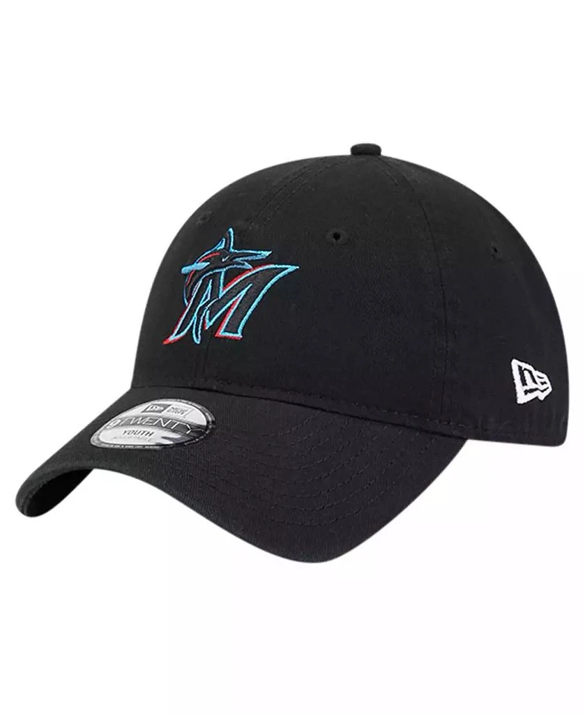 New Era Big Boys and Girls Black Miami Marlins Team Color 9TWENTY Adjustable Hat 1