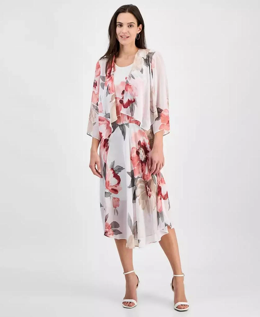Robbie Bee Women's Floral Print Chiffon Midi Dress & Jacket Set 1