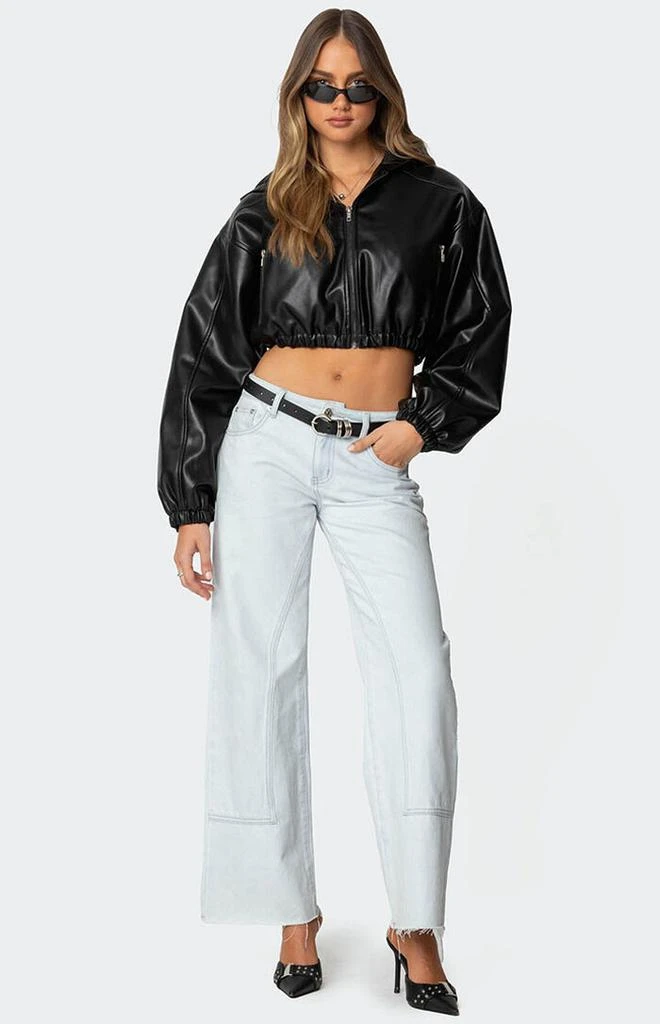 Edikted Hooded Faux Leather Cropped Jacket 2