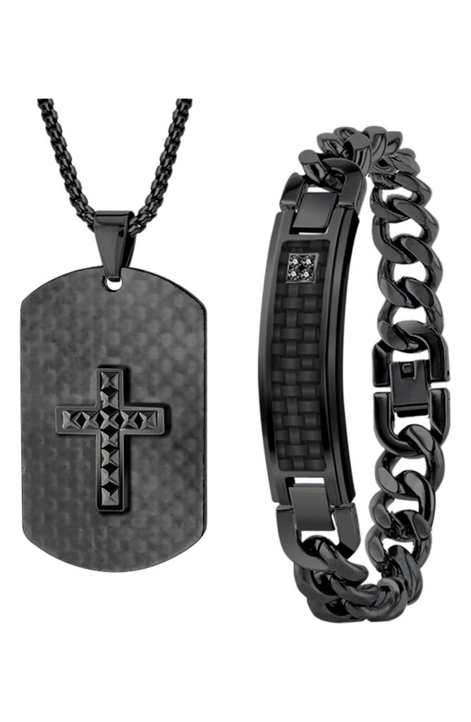 AMERICAN EXCHANGE Cross Dog Tag Necklace & ID Bracelet Set