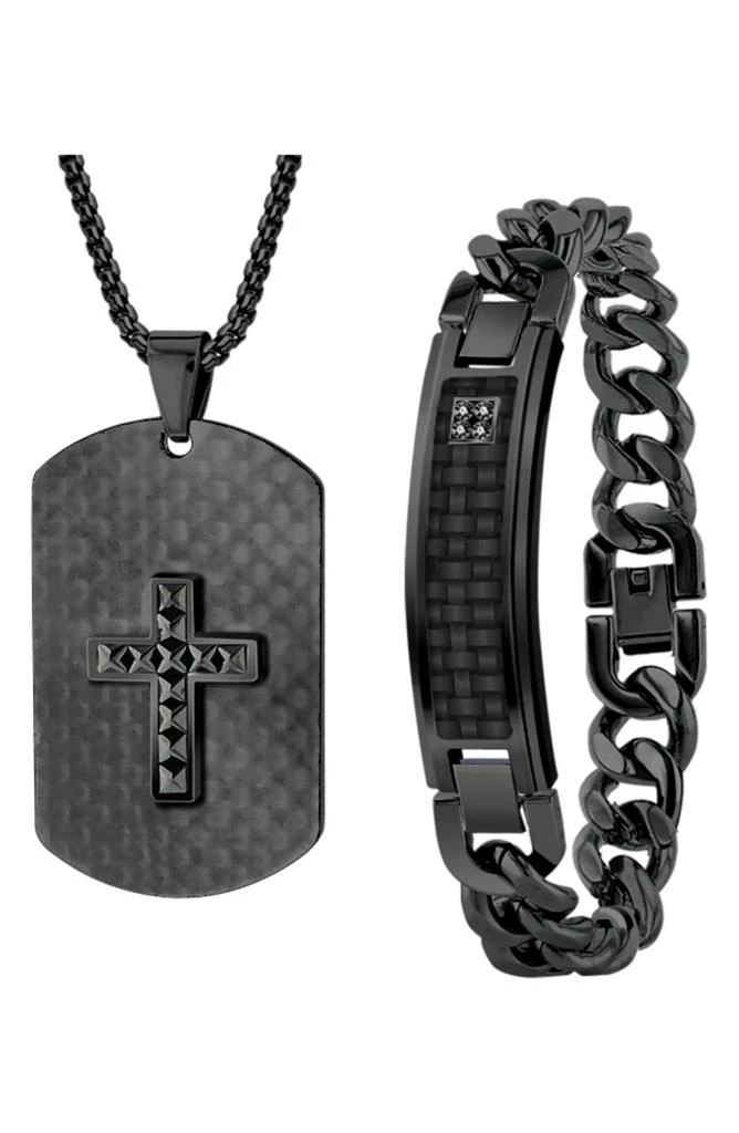 AMERICAN EXCHANGE Cross Dog Tag Necklace & ID Bracelet Set 1