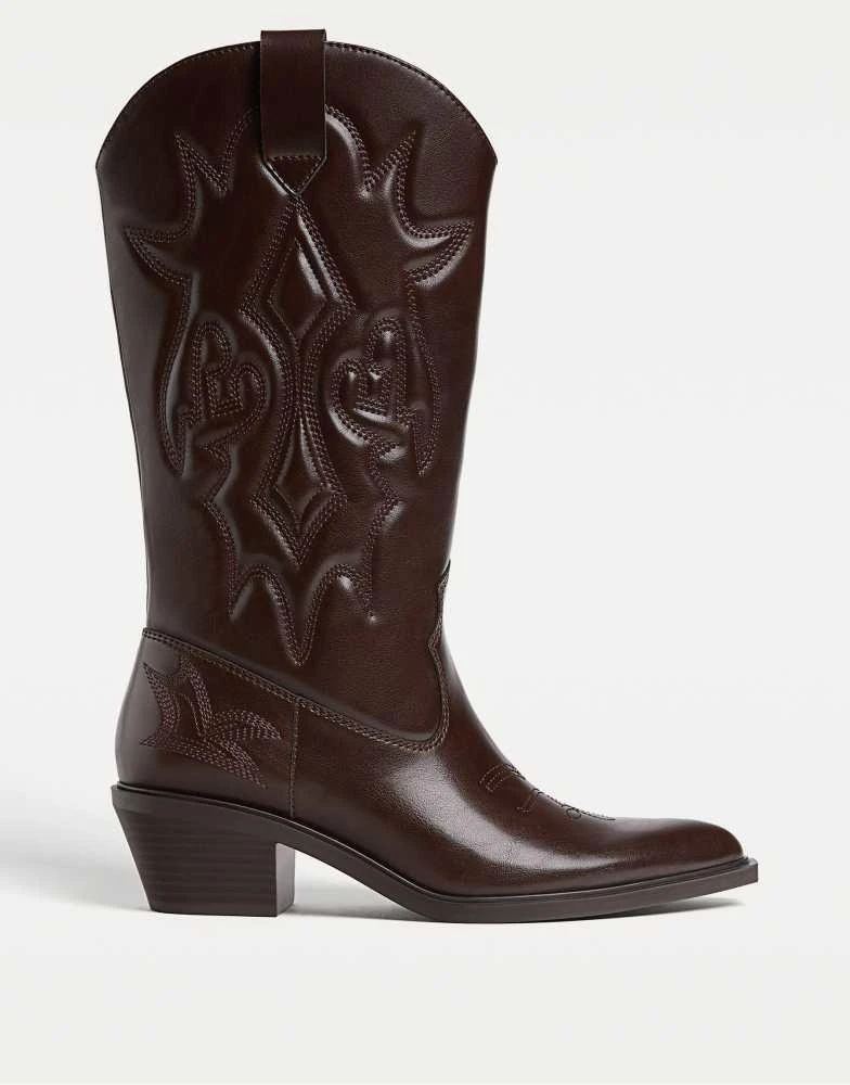 Stradivarius Stradivarius heeled cowboy boots in brown 1