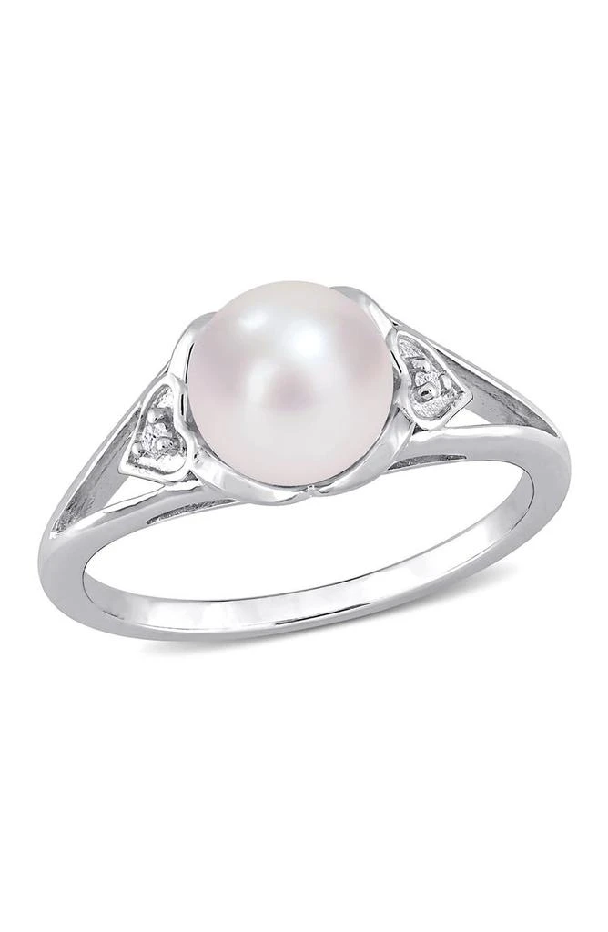 DELMAR Sterling Silver 7–7.5mm Cultured Freshwater Pearl
Diamond Ring - 0.02ct.