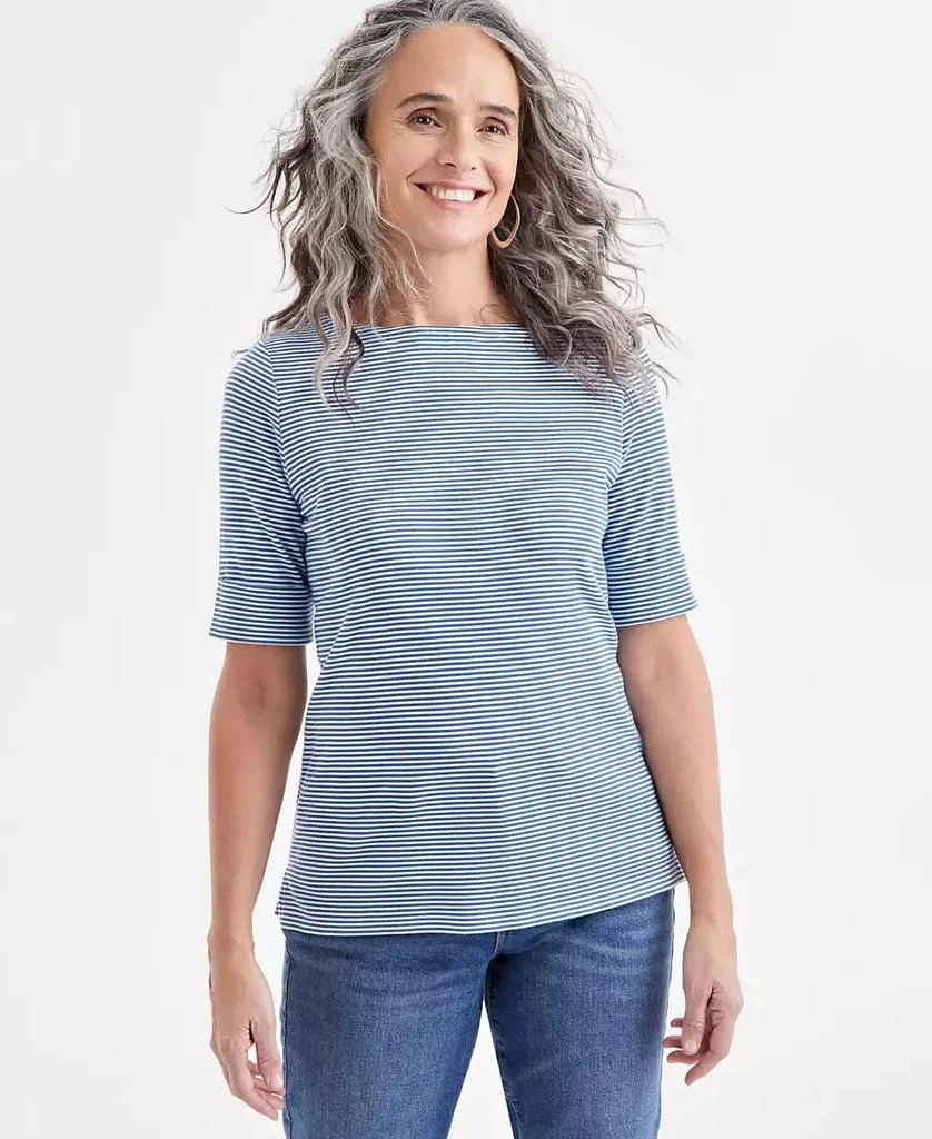 Style & Co Women's Striped Boat-Neck Elbow-Sleeve Top, Exclusively at Macy's 1