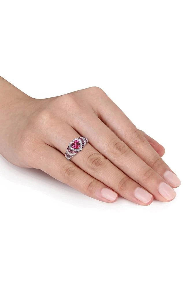 DELMAR Rhodium Plated Heart Shape Created Ruby 
Created White Sapphire Ring 
Pearl Earrings Set