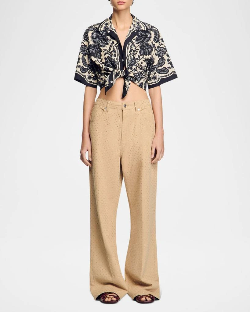 Sandro Golden Embellished Wide-Leg Jeans 4