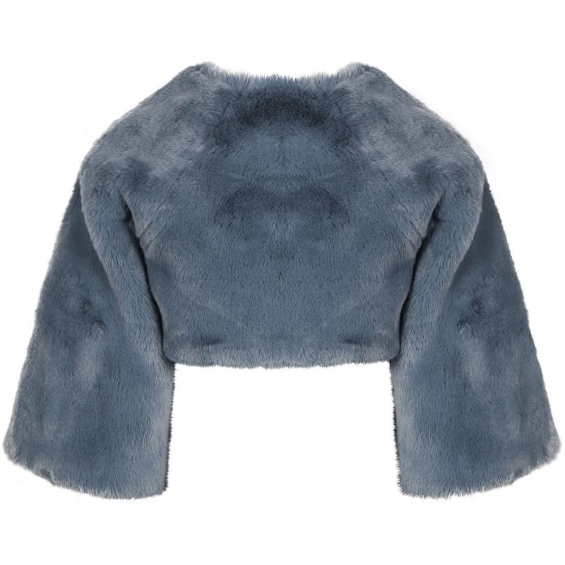 Abel & Lula Cropped faux fur jacket in blue grey 2