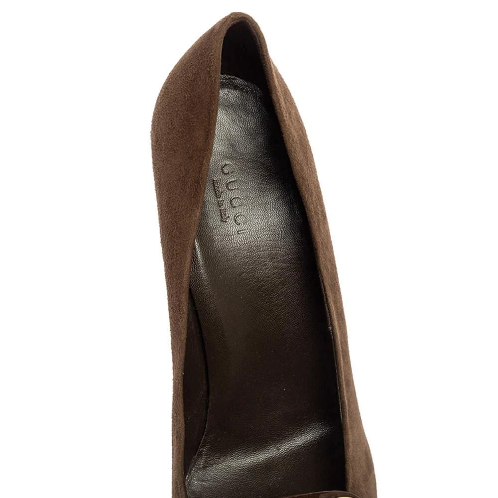 Gucci Gucci Brown Suede And Pleated Patent Leather Logo Buckle Pumps Size 38.5 7