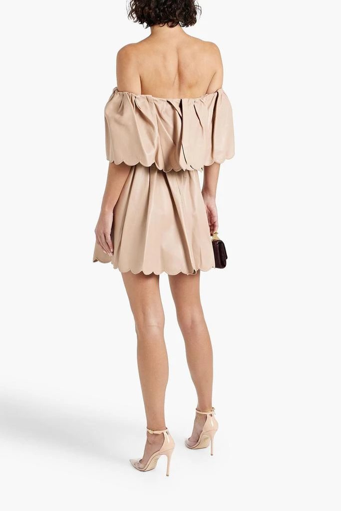 Valentino Off-the-shoulder pleated leather mini dress 3