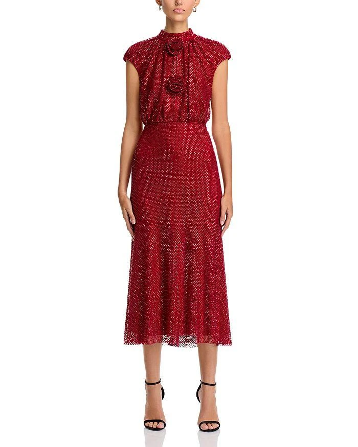 Self Portrait Red Rhinestone Fishnet Midi Dress 7