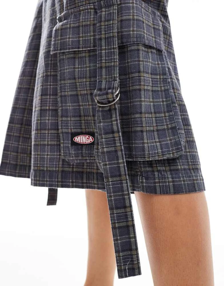 minga Minga London cargo longline jorts in plaid print 4