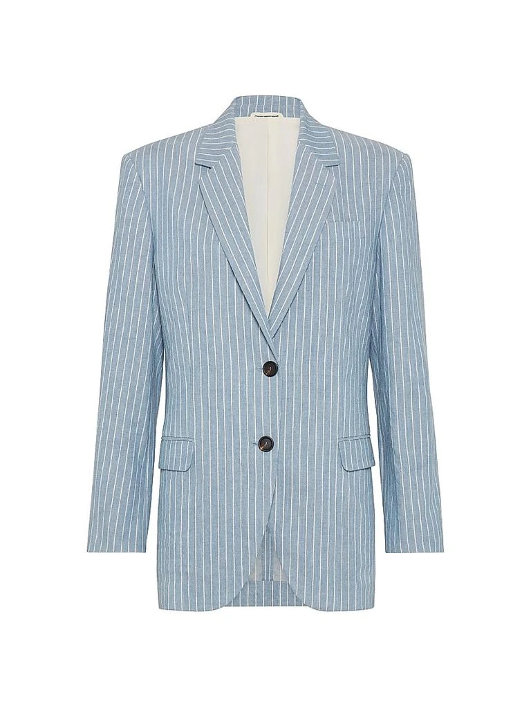 Brunello Cucinelli Linen and Hemp Chalk Stripe Twill Blazer 1
