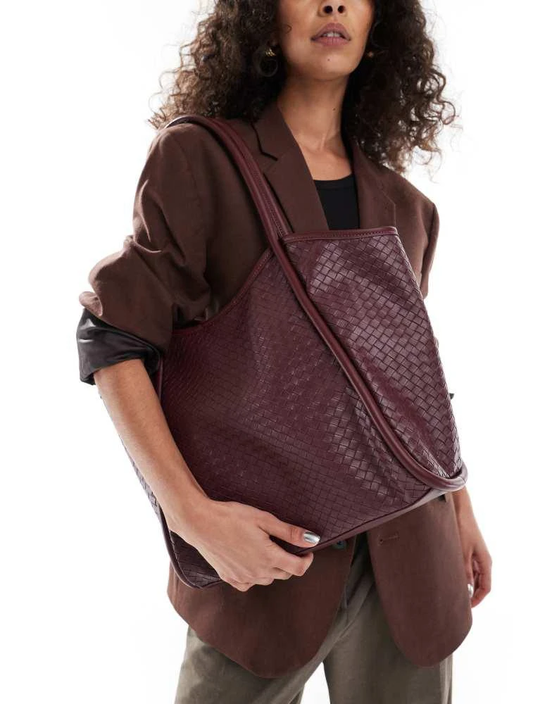 ASOS ASOS DESIGN weave tubular tote bag in burgundy 4