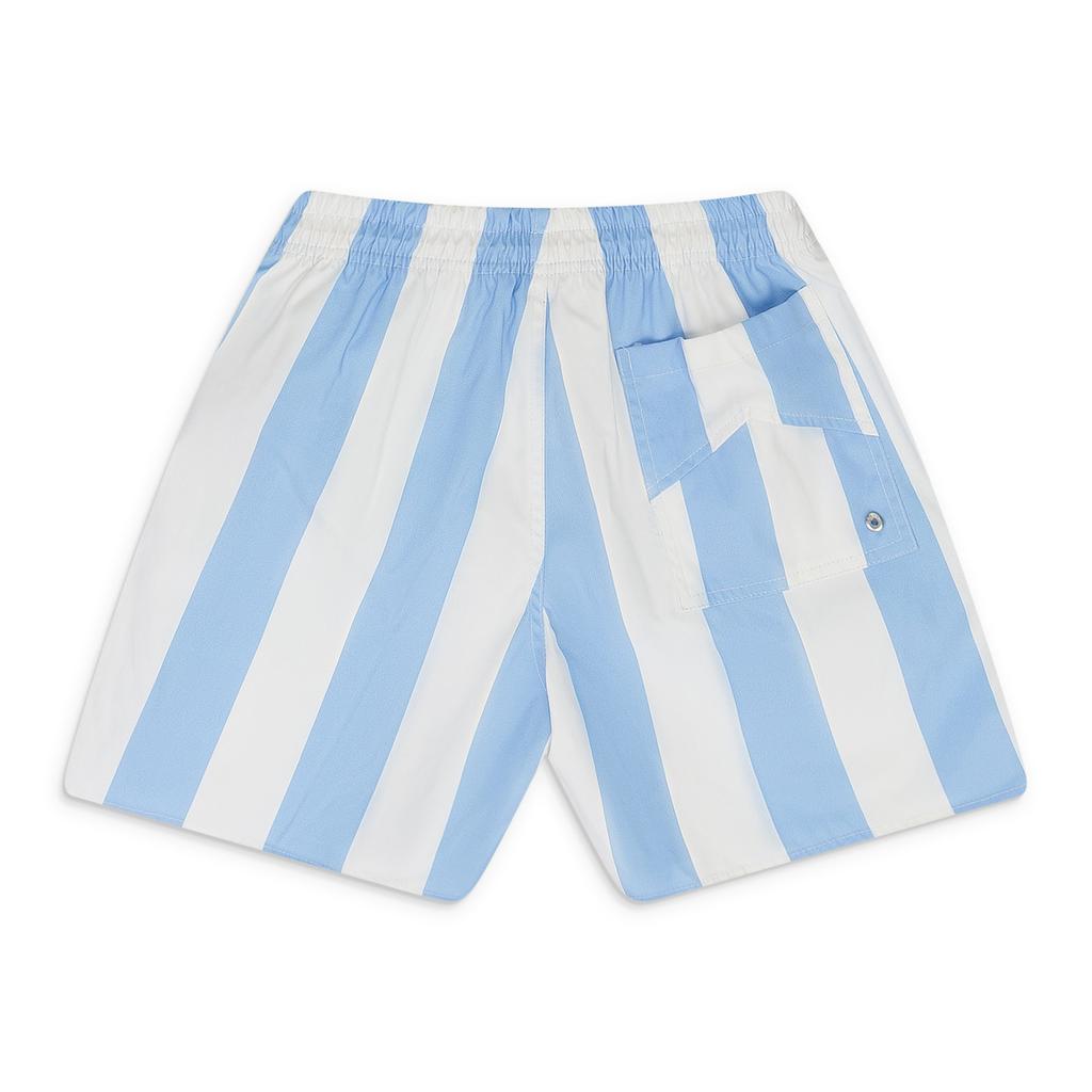 Rhude BLUE LOGO STRIPED SWIM TRUNKS