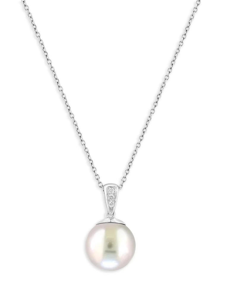 Effy 14K White Gold, 11MM Tahitian Pearl 
0.04 TCW Diamond Pendant Necklace
