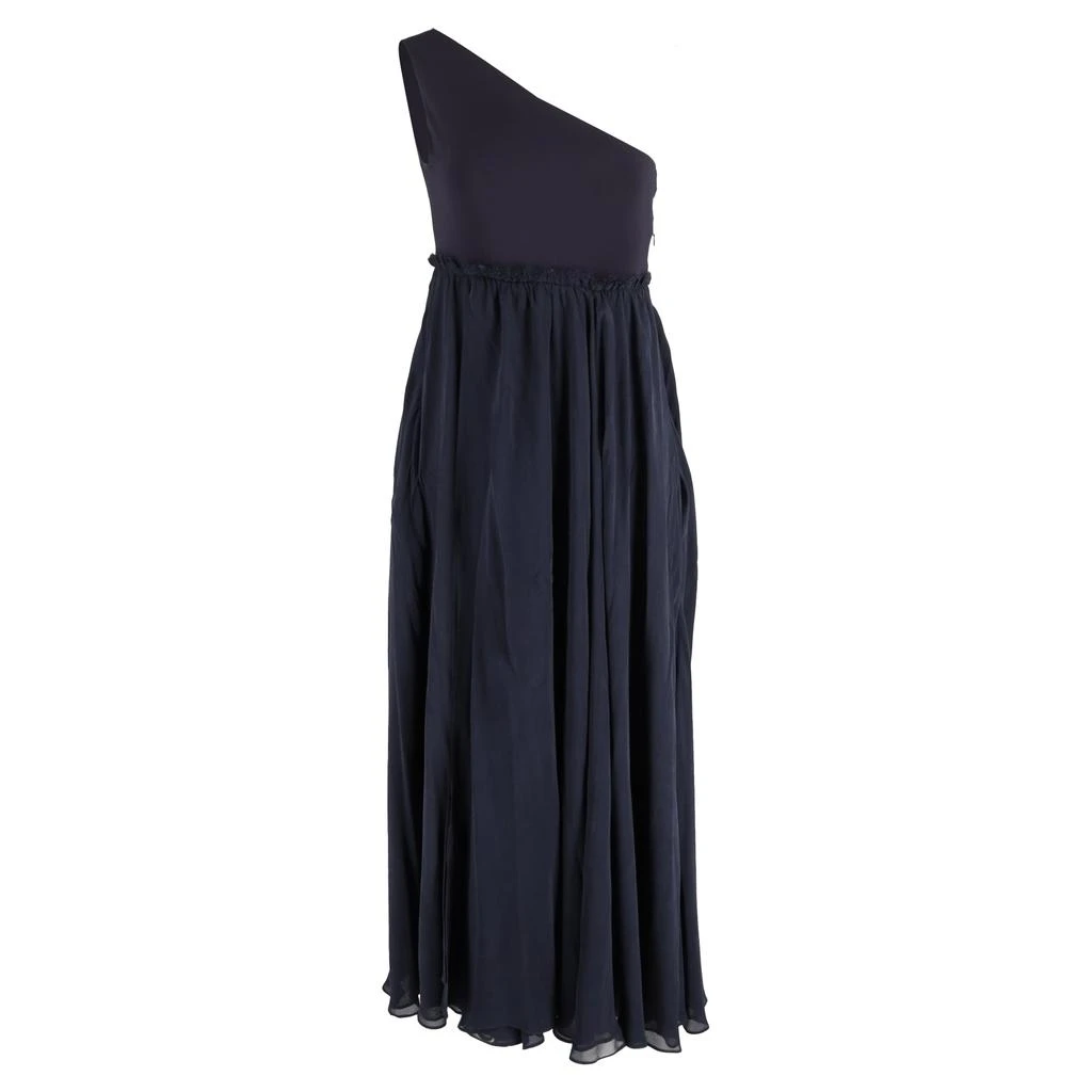PIERRE BALMAIN Maxi One-Shoulder Sleeve Dress in Navy Blue Polyester and Cotton 1
