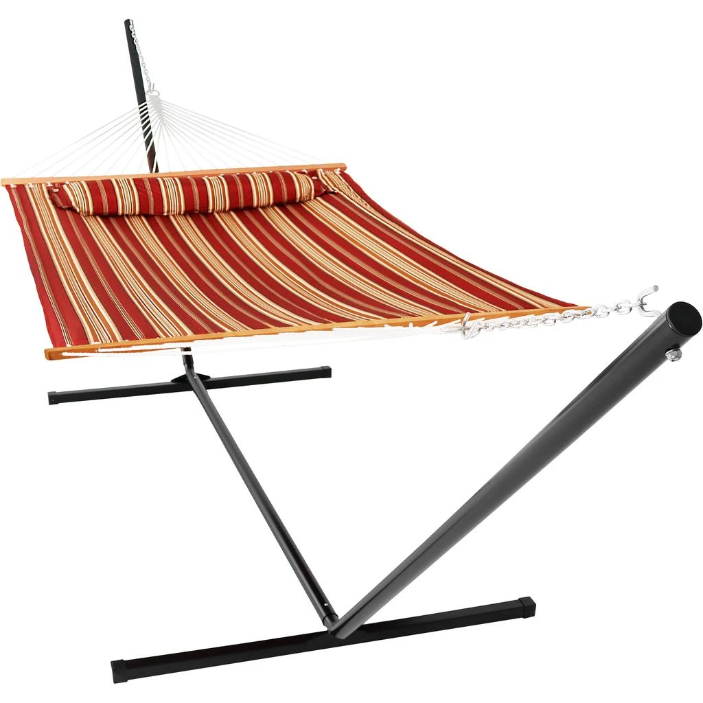 Sunnydaze 2-Person Quilted Fabric Spreader Bar Hammock with Detachable Pillow and Stand - 400 lb Weight Capacity/15' Stand 11