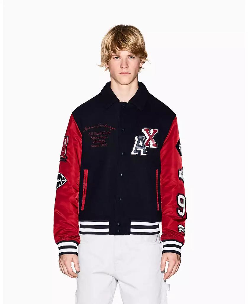 ARMANI EXCHANGE varsity jacket スタジャン XL Armani Exchange Faux Leather Varsity Jacket In Black - 30% Off