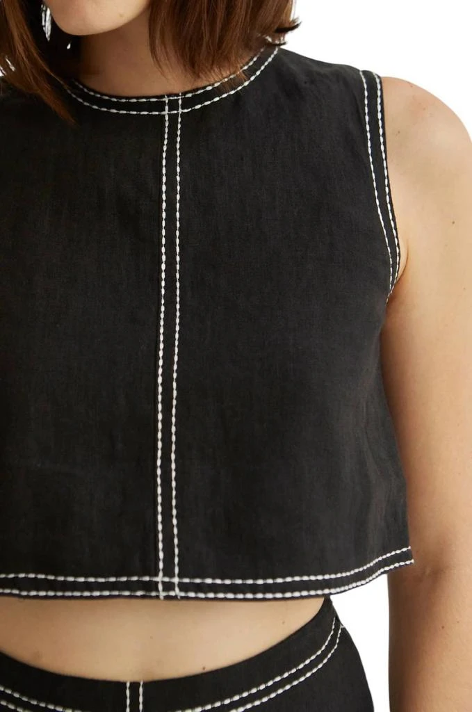 CRESCENT Kiara Linen Crop Top In Black 3