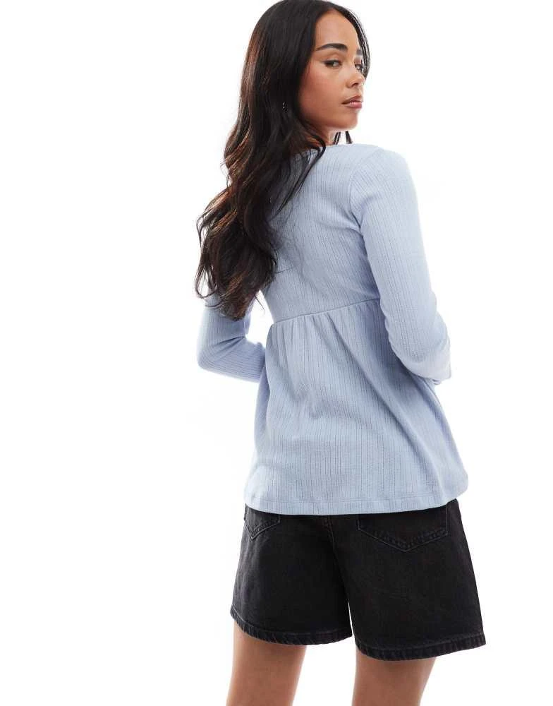 HOLLISTER Hollister long sleeve babydoll pointelle i top in blue 4