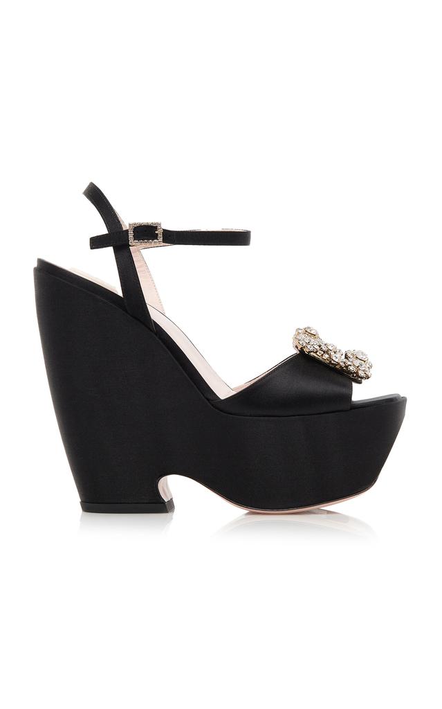 Roger Vivier Roger Vivier - Flower Satin Platform Sandals - Black - IT 36 - Moda Operandi