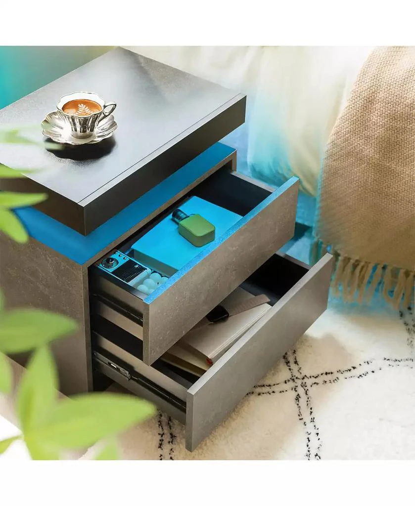RAINSKEN LED Nightstand with 2 Drawers, Bedside Table Cabinet with ...