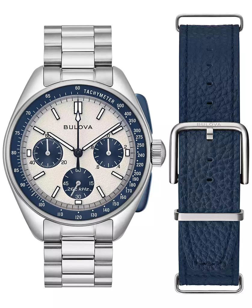 Bulova Men's Chronograph Archive Lunar Pilot Stainless Steel Bracelet Watch Box Set 44mm 3