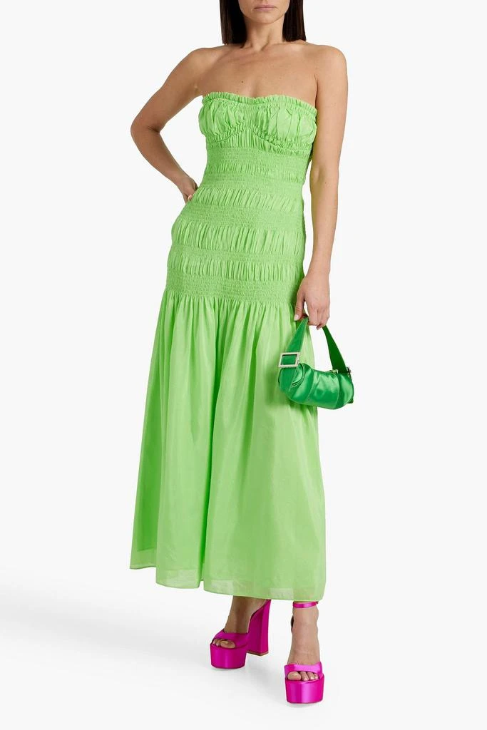 NICHOLAS Strapless shirred cotton and silk-blend maxi dress 2