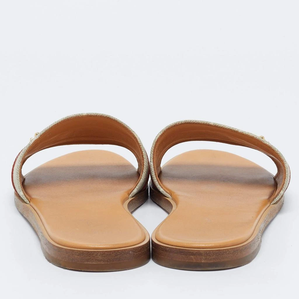 Louis Vuitton Louis Vuitton Brown/Beige Fabric and Leather Lock It Flat Sandals Size 37 5