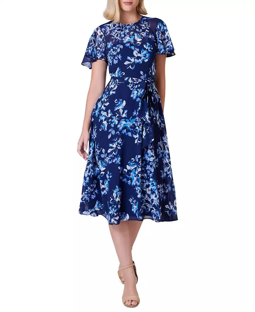 Jessica Howard Women's Belted Floral Chiffon Midi Dress 1