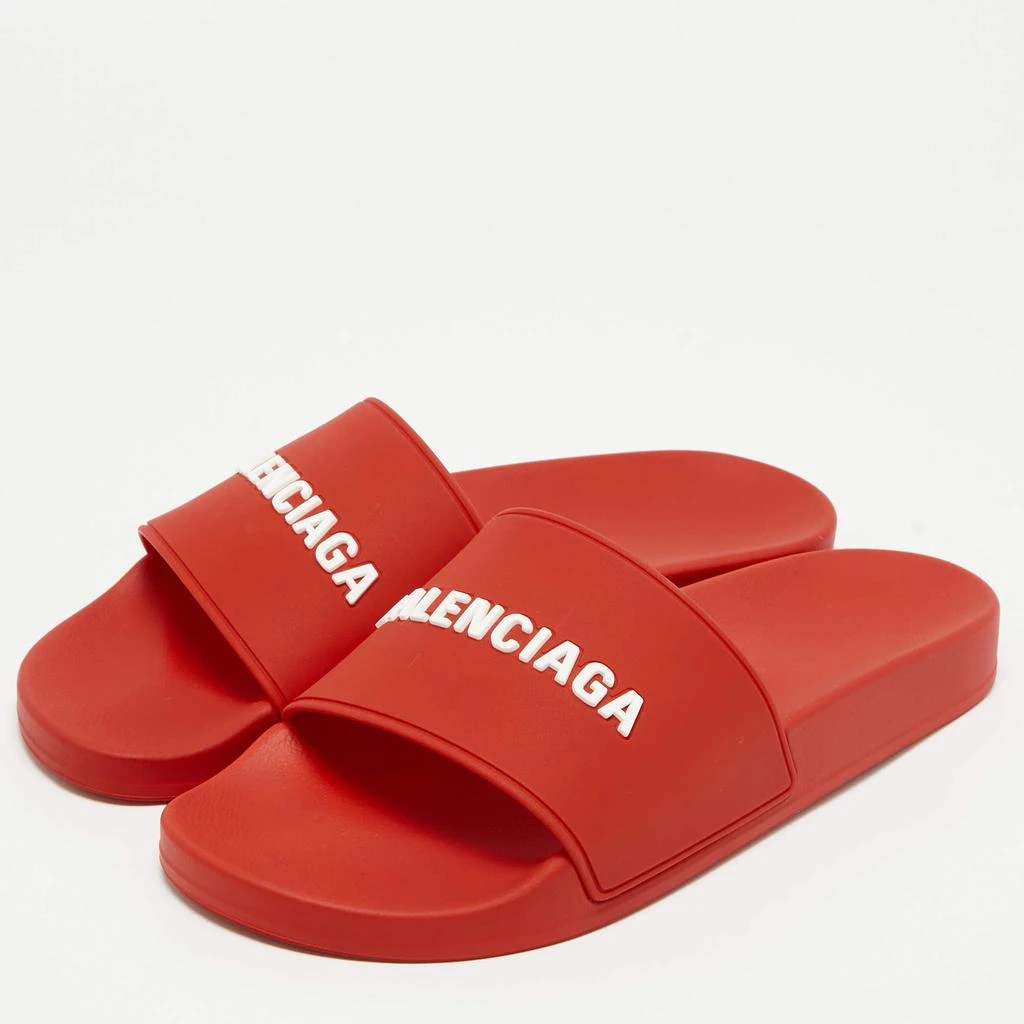 Balenciaga Balenciaga Red Rubber Logo Pool Slides Size 42 2