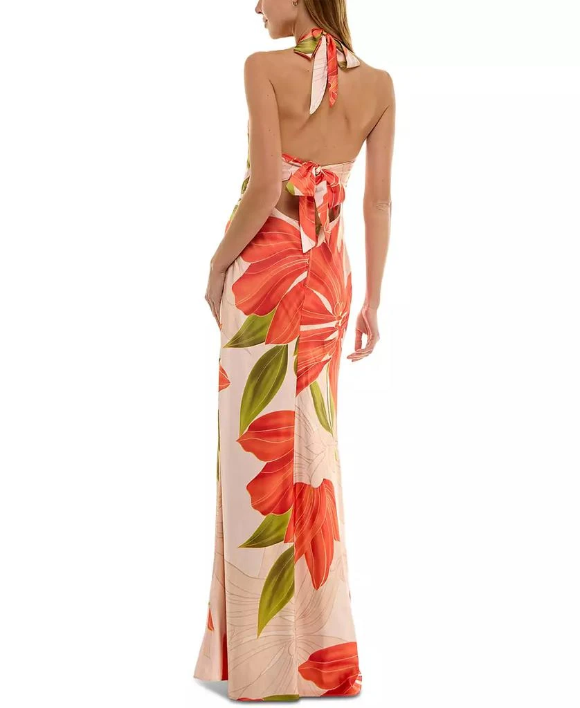 SENI & CADE Juniors' Printed Halter-Neck Satin Long Dress 2