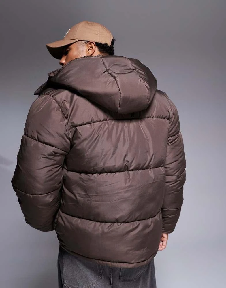 ASOS ASOS DESIGN puffer jacket with detachable hood in brown 3
