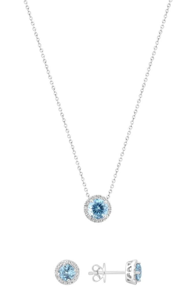 Effy Sterling Silver White Sapphire & Aquamarine Pendant Necklace & Stud Earrings Set 1
