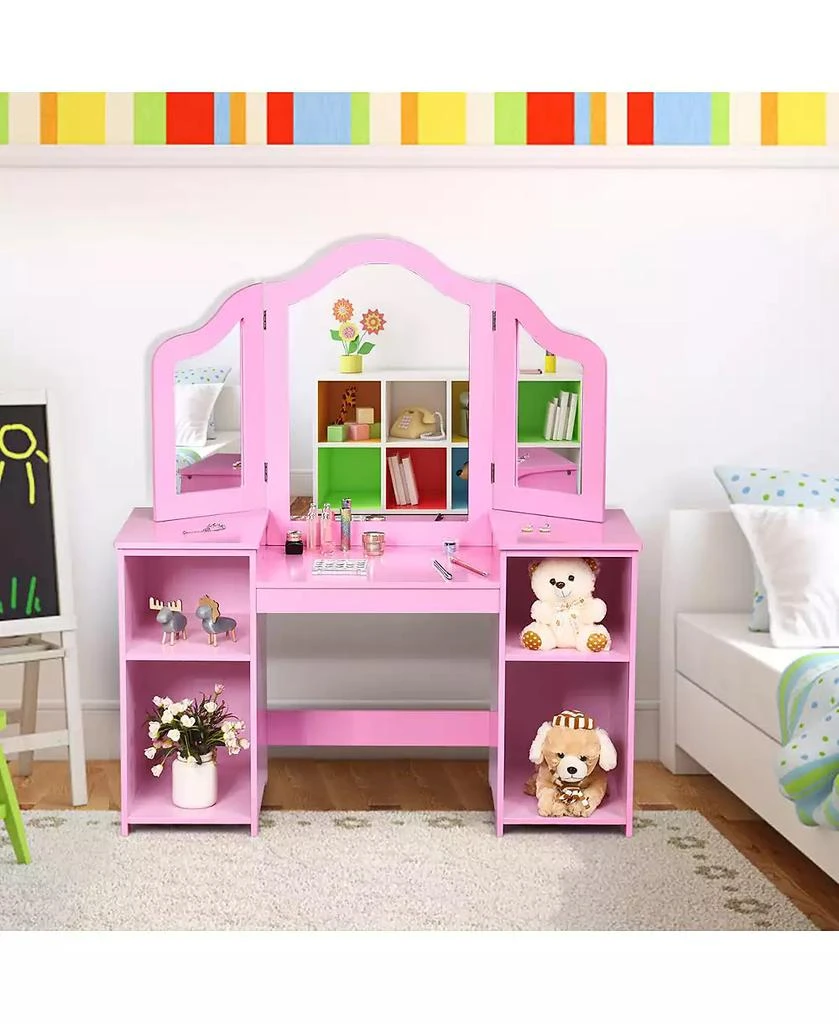 GOUUN Kids Tri Folding Mirror Makeup Dressing Vanity Table Set 3