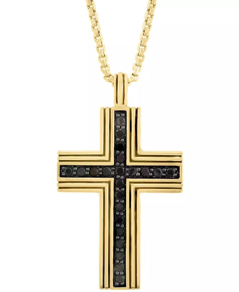 Effy EFFY® Men's Black Spinel Square Cross 22" Pendant Necklace (3/4 ct. t.w.) in Gold-Plated Sterling Silver 3