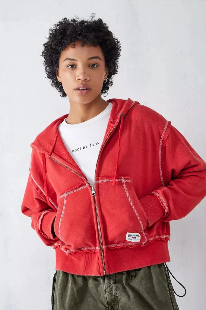 BDG BDG Red Slouchy Zip-Through Hoodie Sweatshirt 3