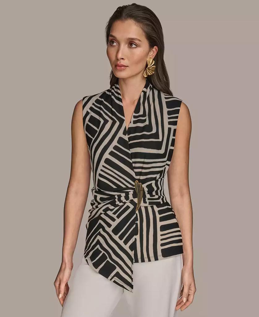 Donna Karan Women's Sleeveless Printed V-Neck Top