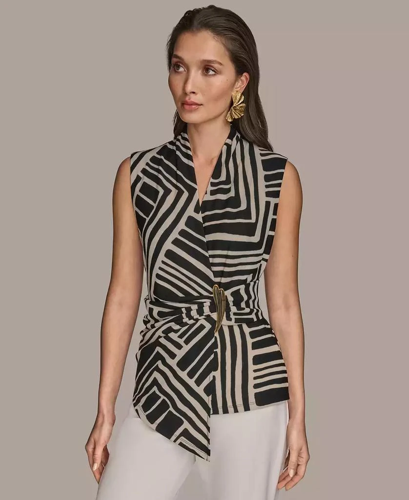 Donna Karan Women's Sleeveless Printed V-Neck Top 1