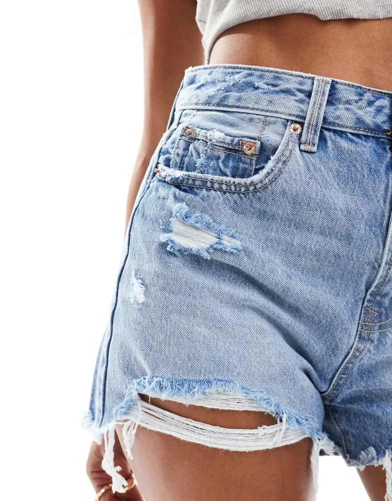 Stradivarius Stradivarius D75 ripped denim shorts in medium blue 5
