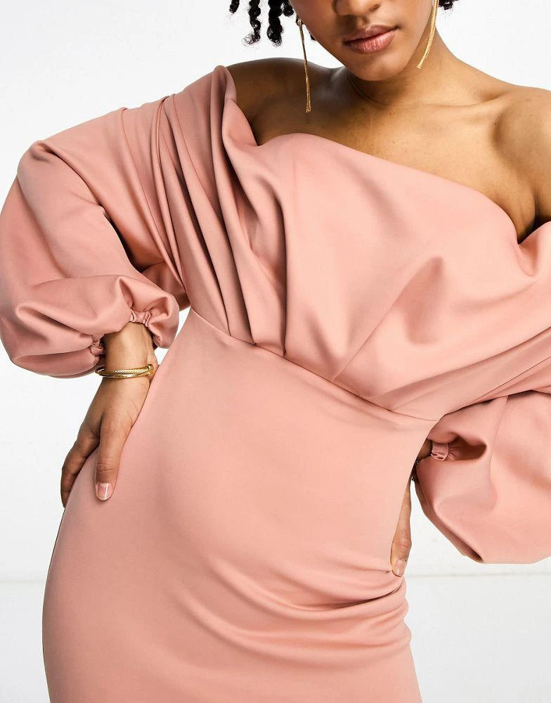 slim fit dress slacks Rent ASOS DESIGN Off The Shoulder Pleated Pencil Midi Dress In Desert  Floral main image 0