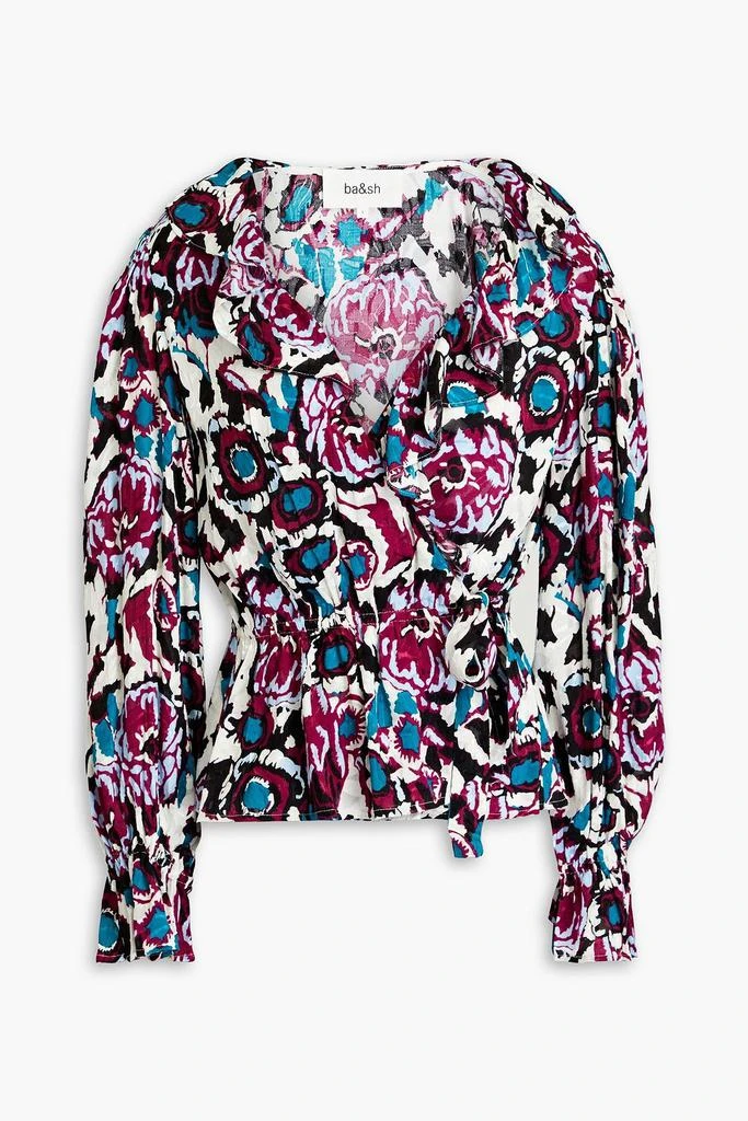 ba&sh Ruffled printed jacquard wrap top 1