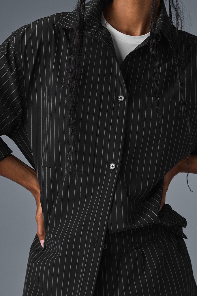 Alo Pinstripe Daylight Button Down Long Sleeve - Black/Titanium