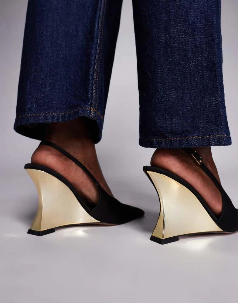 ASOS ASOS DESIGN Professor electroplated sculpted slingback wedges in black 2
