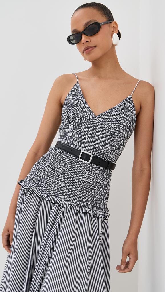 Brandon Maxwell The Josie Spaghetti Strap Dress with Smocked Bodice