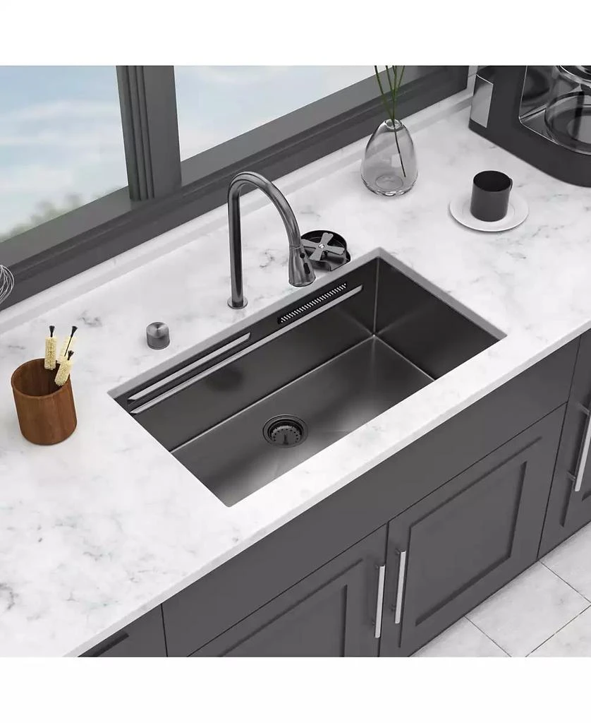 Flynama 33x16.72x10inch Undermount Gunmetal Black Waterfall Kitchen Sink Stainless Steel Workstation 4