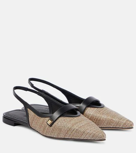 Max Mara Leather-trimmed slingback flats 1