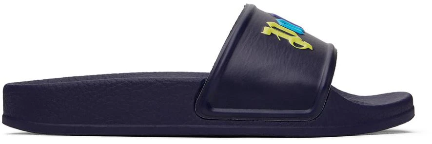 Palm Angels Kids Navy Colors Logo Pool Slides 1